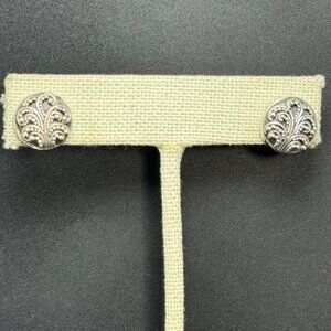 VTG Sterling Silver 925 Scroll Design Round Button Style Stud Earrings One Size